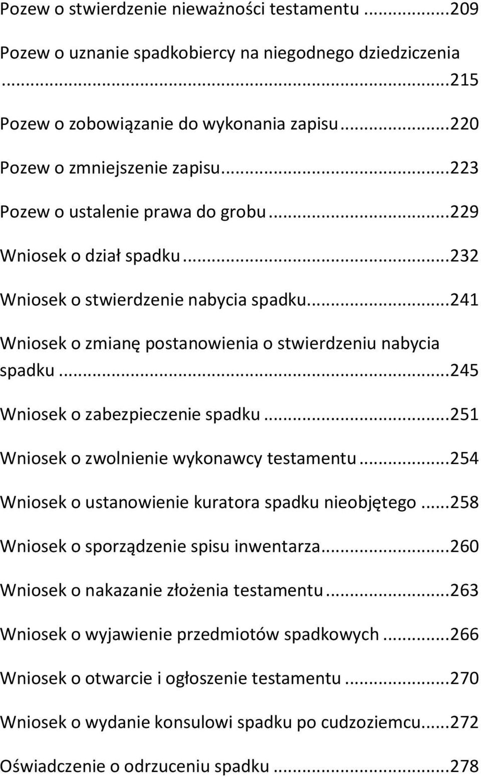 .. 245 Wniosek o zabezpieczenie spadku... 251 Wniosek o zwolnienie wykonawcy testamentu... 254 Wniosek o ustanowienie kuratora spadku nieobjętego... 258 Wniosek o sporządzenie spisu inwentarza.