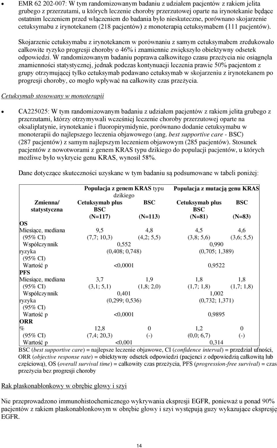 Skojarzenie cetuksymabu z irynotekanem w porównaniu z samym cetuksymabem zredukowało całkowite ryzyko progresji choroby o 46% i znamiennie zwiększyło obiektywny odsetek odpowiedzi.