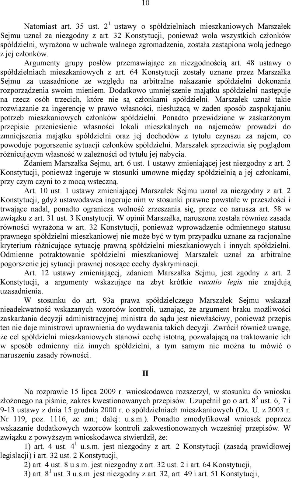 Argumenty grupy posłów przemawiające za niezgodnością art. 48 ustawy o spółdzielniach mieszkaniowych z art.