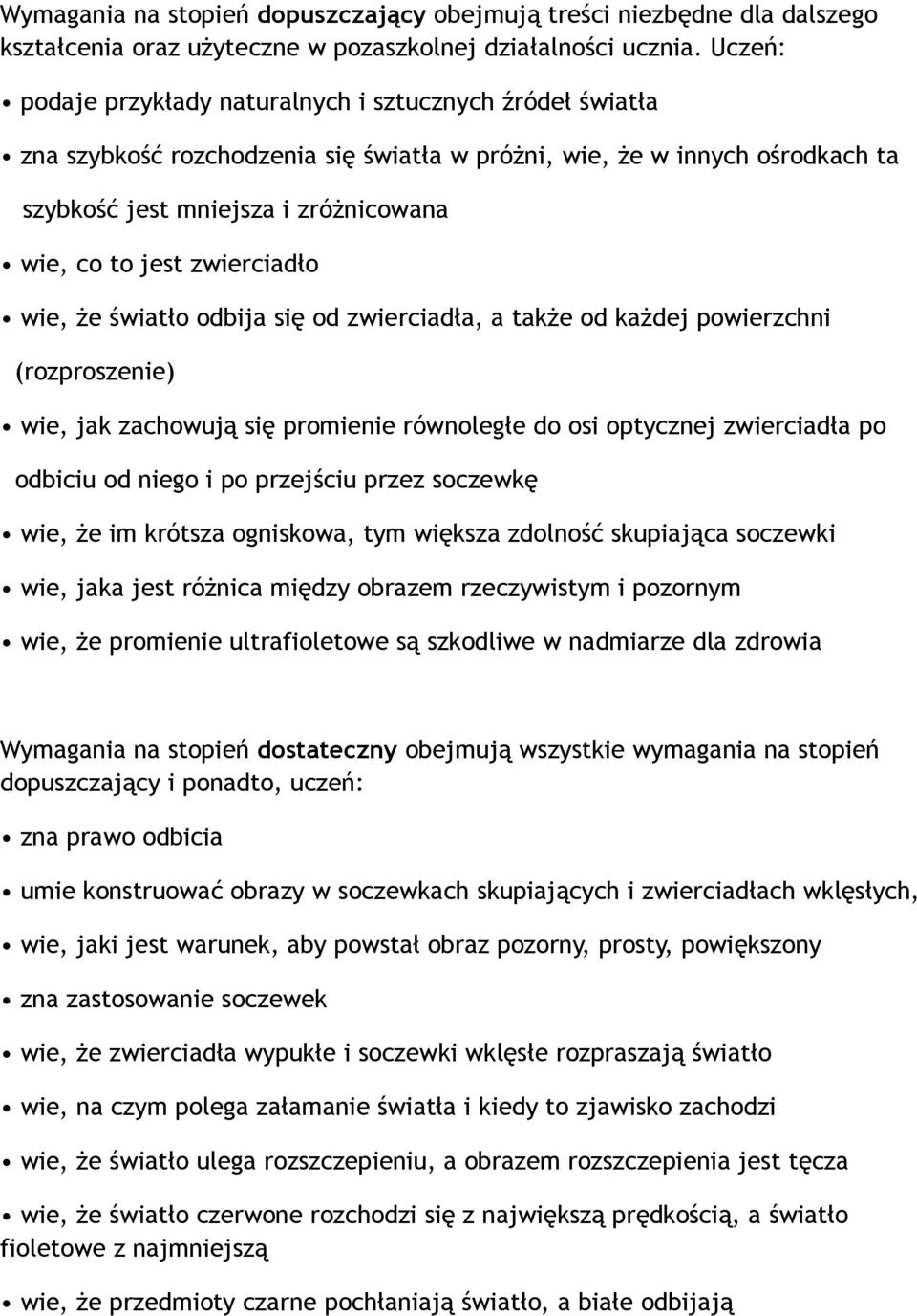 zwierciadło wie, że światło odbija się od zwierciadła, a także od każdej powierzchni (rozproszenie) wie, jak zachowują się promienie równoległe do osi optycznej zwierciadła po odbiciu od niego i po