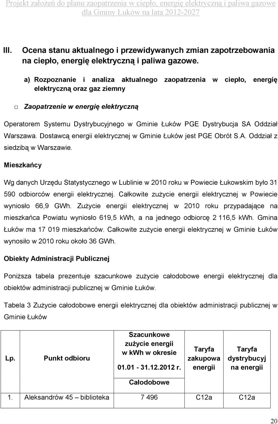 Oddział Warszawa. Dostawcą energii elektrycznej w Gminie Łuków jest PGE Obrót S.A. Oddział z siedzibą w Warszawie.