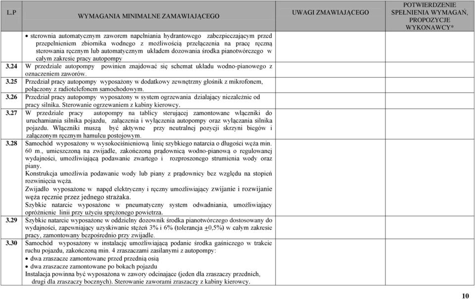 3.26 Przedział pracy autopompy wyposażony w system ogrzewania działający niezależnie od pracy silnika. Sterowanie ogrzewaniem z kabiny kierowcy. 3.
