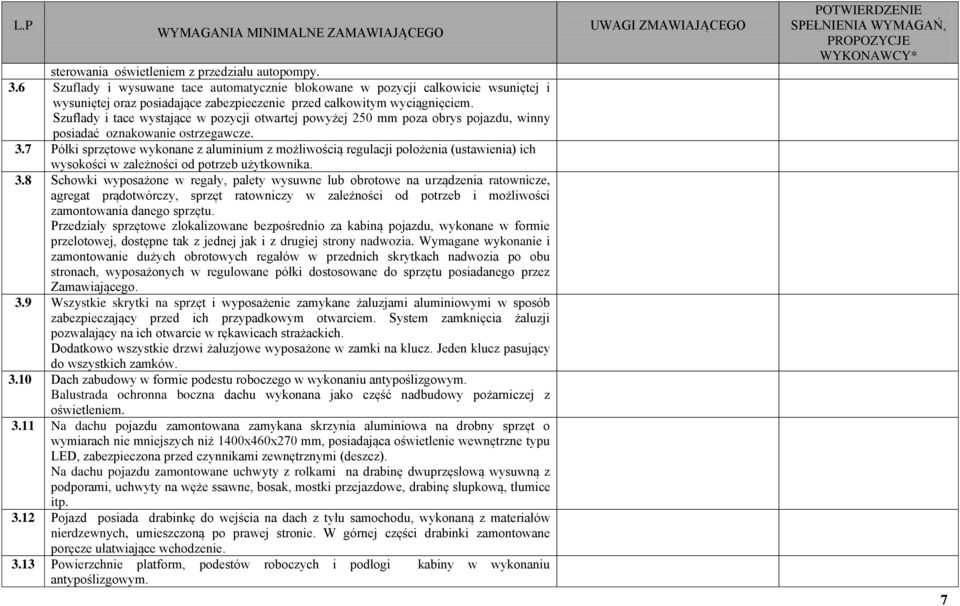 Szuflady i tace wystające w pozycji otwartej powyżej 250 mm poza obrys pojazdu, winny posiadać oznakowanie ostrzegawcze. 3.