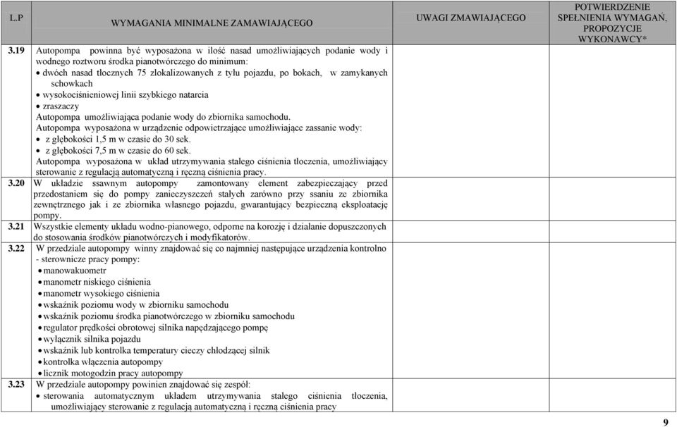 Autopompa wyposażona w urządzenie odpowietrzające umożliwiające zassanie wody: z głębokości 1,5 m w czasie do 30 sek. z głębokości 7,5 m w czasie do 60 sek.