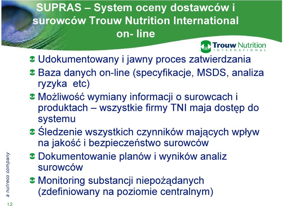 produktach wszystkie firmy TNI maja dostęp do systemu Śledzenie wszystkich czynników mających wpływ na jakość i