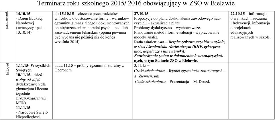 lub zaświadczeniem lekarskim (opinia powinna być wydana nie później niż do końca września 2014)... 11.15 próbny egzamin maturalny z Operonem 27.10.