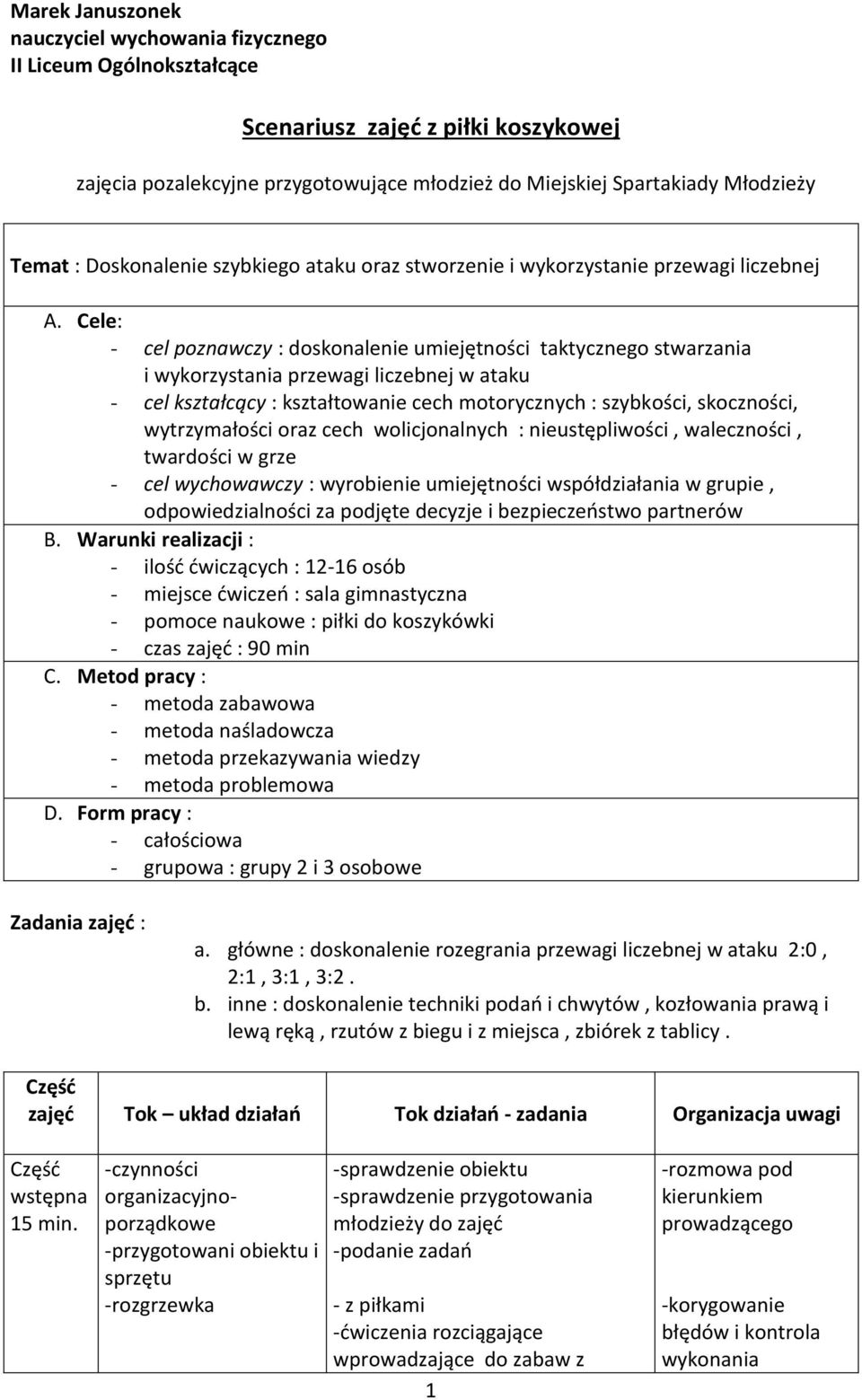 Scenariusz zajęć z piłki koszykowej - PDF Free Download