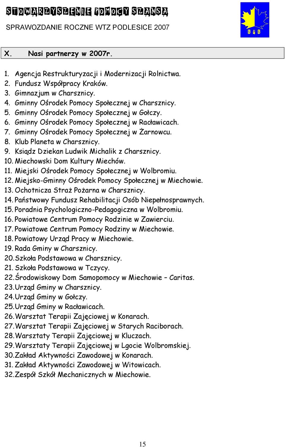 Ksiądz Dziekan Ludwik Michalik z Charsznicy. 10. Miechowski Dom Kultury Miechów. 11. Miejski Ośrodek Pomocy Społecznej w Wolbromiu. 12. Miejsko-Gminny Ośrodek Pomocy Społecznej w Miechowie. 13.