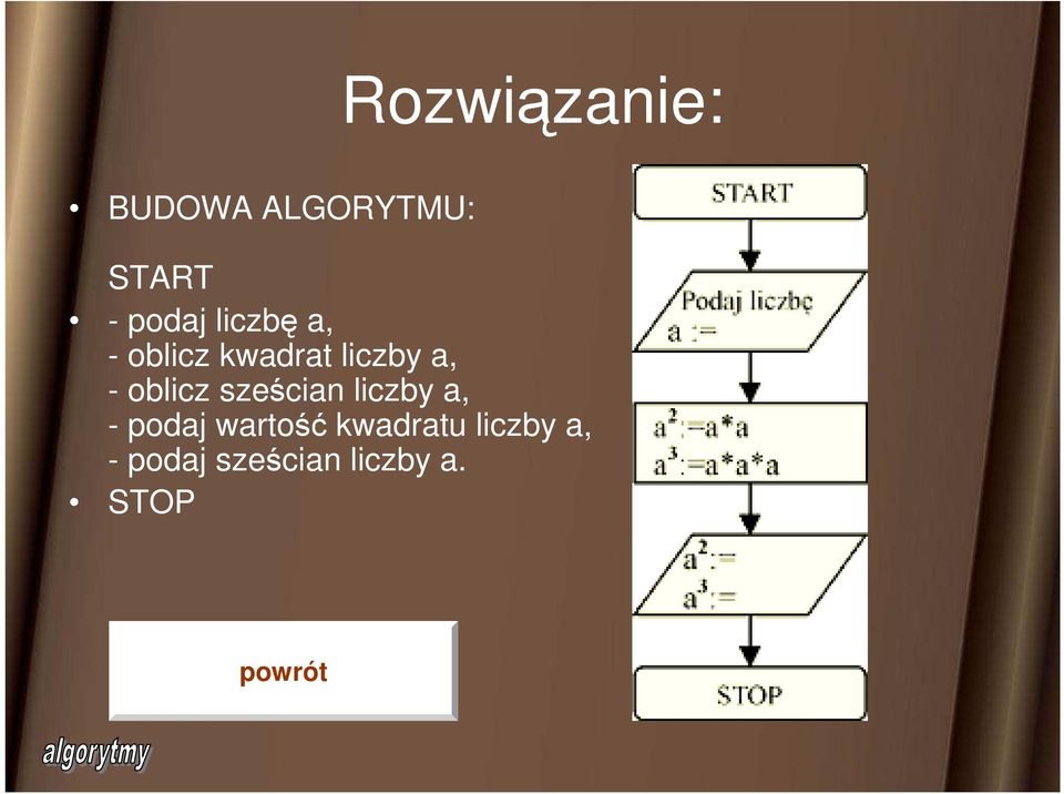 sześcian liczby a, - podaj wartość kwadratu