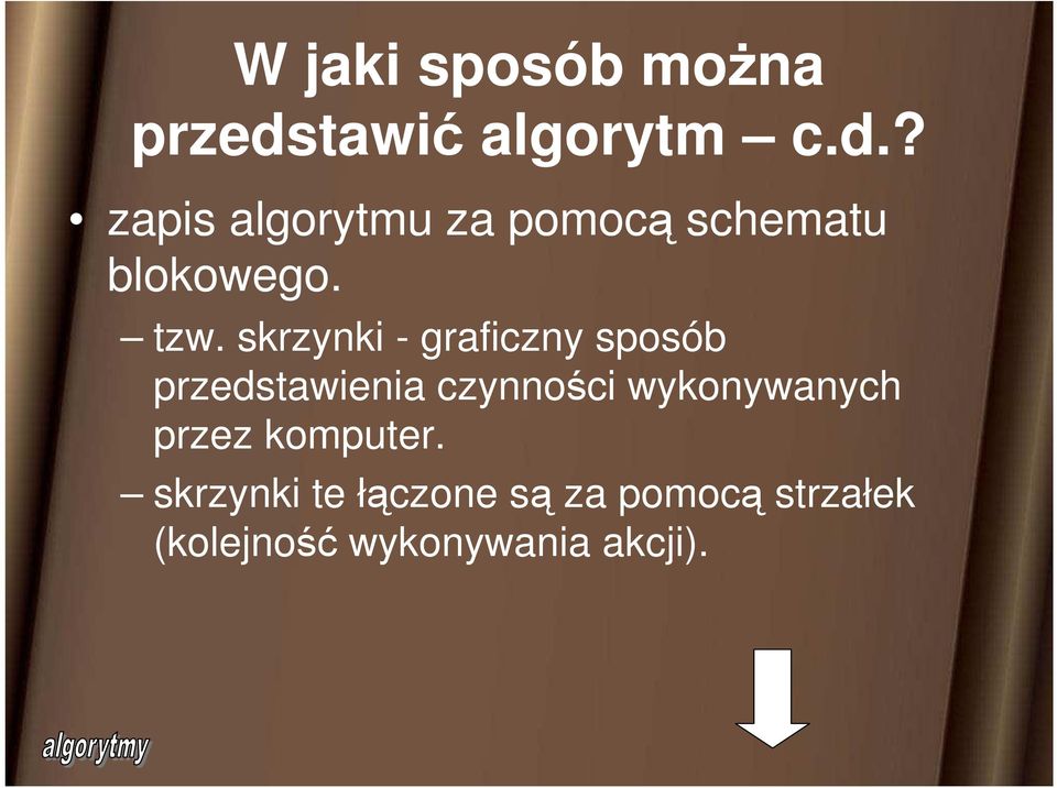 ? zapis algorytmu za pomocą schematu blokowego. tzw.