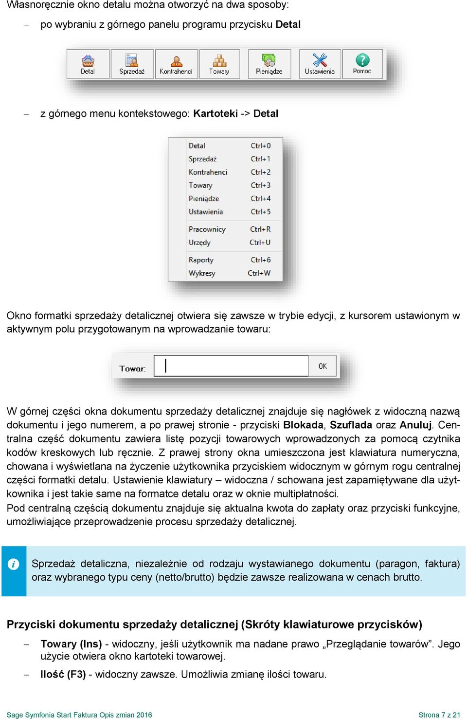 nazwą dokumentu i jego numerem, a po prawej stronie - przyciski Blokada, Szuflada oraz Anuluj.