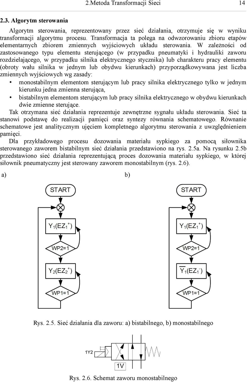 W zależności od zastosowanego typu elementu sterującego (w przypadku pneumatyki i hydrauliki zaworu rozdzielającego, w przypadku silnika elektrycznego stycznika) lub charakteru pracy elementu (obroty