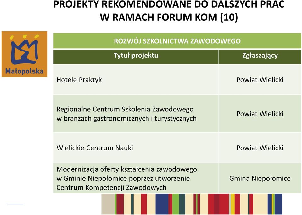 i turystycznych Powiat Wielicki Wielickie Centrum Nauki Powiat Wielicki Modernizacja oferty