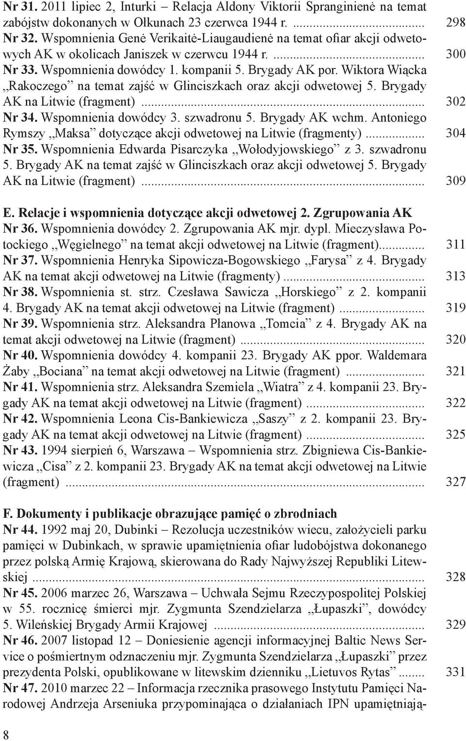 Wiktora Wiącka Rakoczego na temat zajść w Glinciszkach oraz akcji odwetowej 5. Brygady AK na Litwie (fragment)... 302 Nr 34. Wspomnienia dowódcy 3. szwadronu 5. Brygady AK wchm.