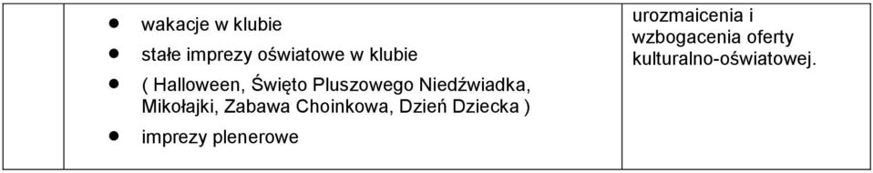 Zabawa Choinkowa, Dzień Dziecka ) imprezy plenerowe