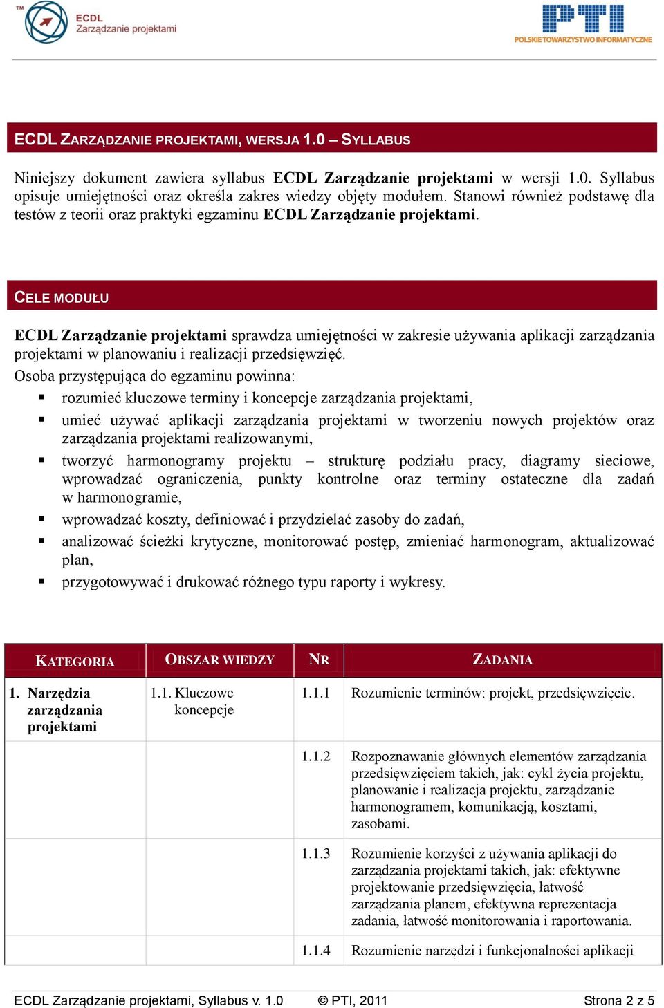 CELE MODUŁU ECDL Zarządzanie projektami sprawdza umiejętności w zakresie używania aplikacji zarządzania projektami w planowaniu i realizacji przedsięwzięć.