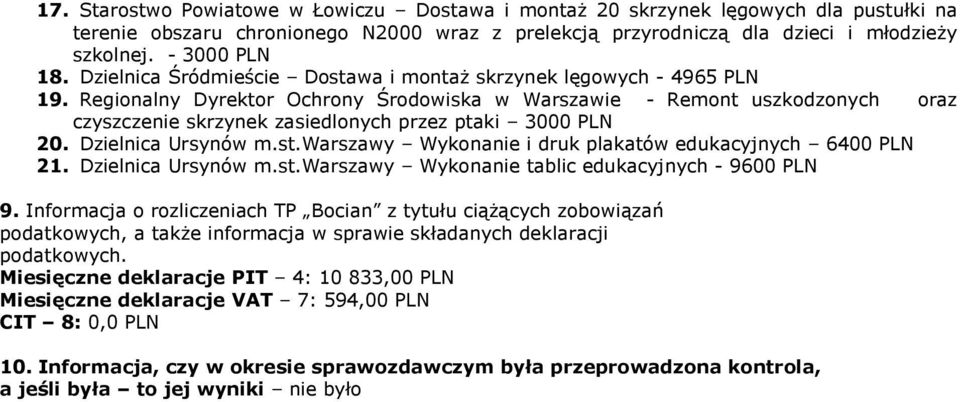 Dzielnica Ursynów m.st.warszawy Wykonanie i druk plakatów edukacyjnych 6400 21. Dzielnica Ursynów m.st.warszawy Wykonanie tablic edukacyjnych - 9600 9.