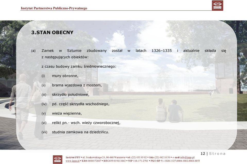 (vii) mury obronne, brama wjazdowa z mostem, skrzydło południowe, pd.
