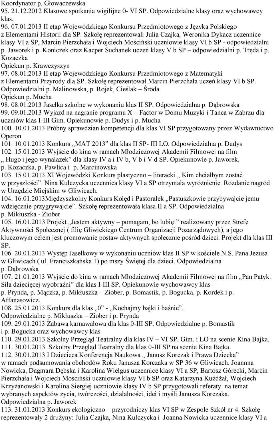 Koniczek oraz Kacper Suchanek uczeń klasy V b SP odpowiedzialni p. Tręda i p. Kozaczka Opiekun p. Krawczyszyn 97. 08.01.