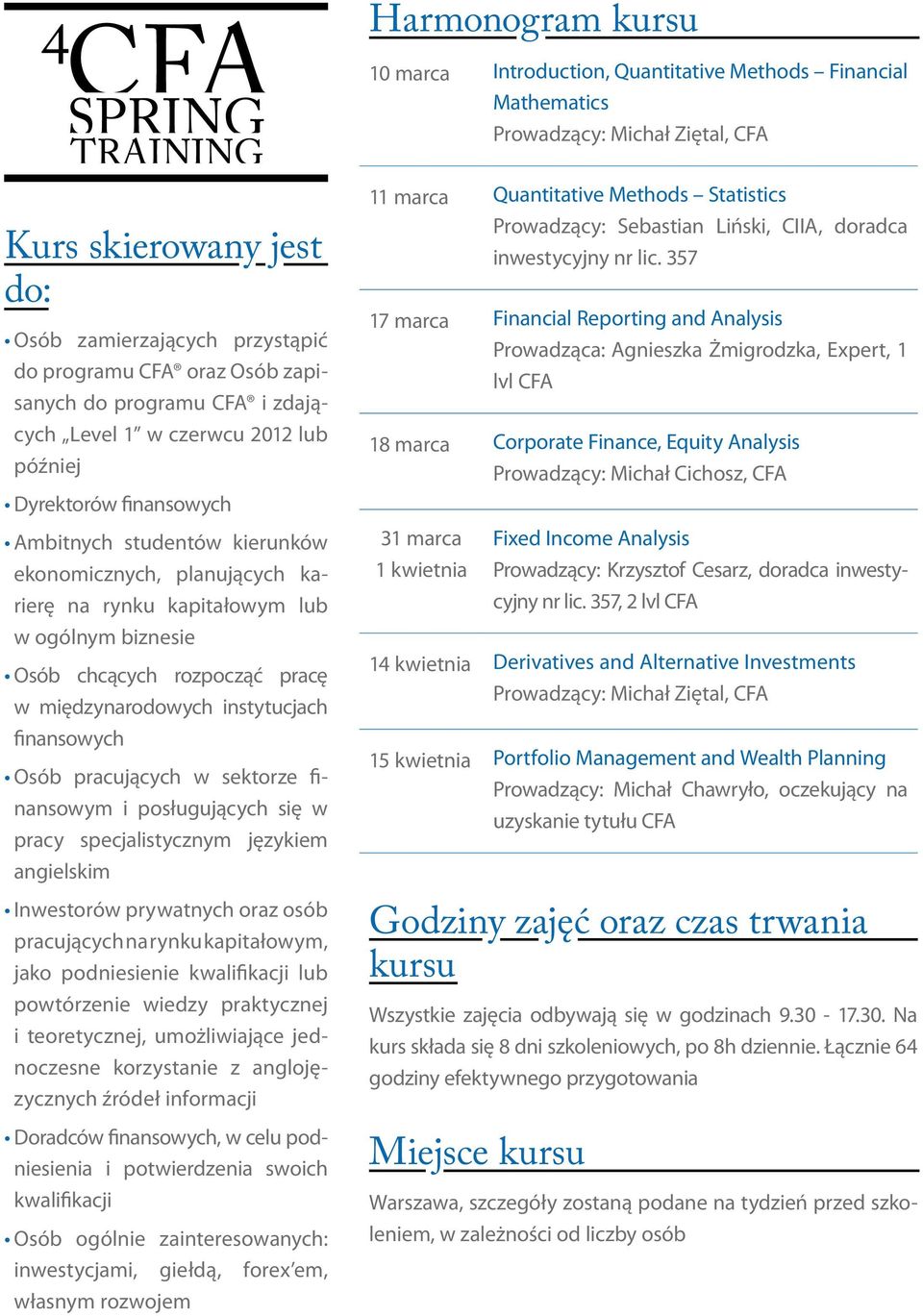 biznesie Osób chcących rozpocząć pracę w międzynarodowych instytucjach finansowych Osób pracujących w sektorze finansowym i posługujących się w pracy specjalistycznym językiem angielskim Inwestorów