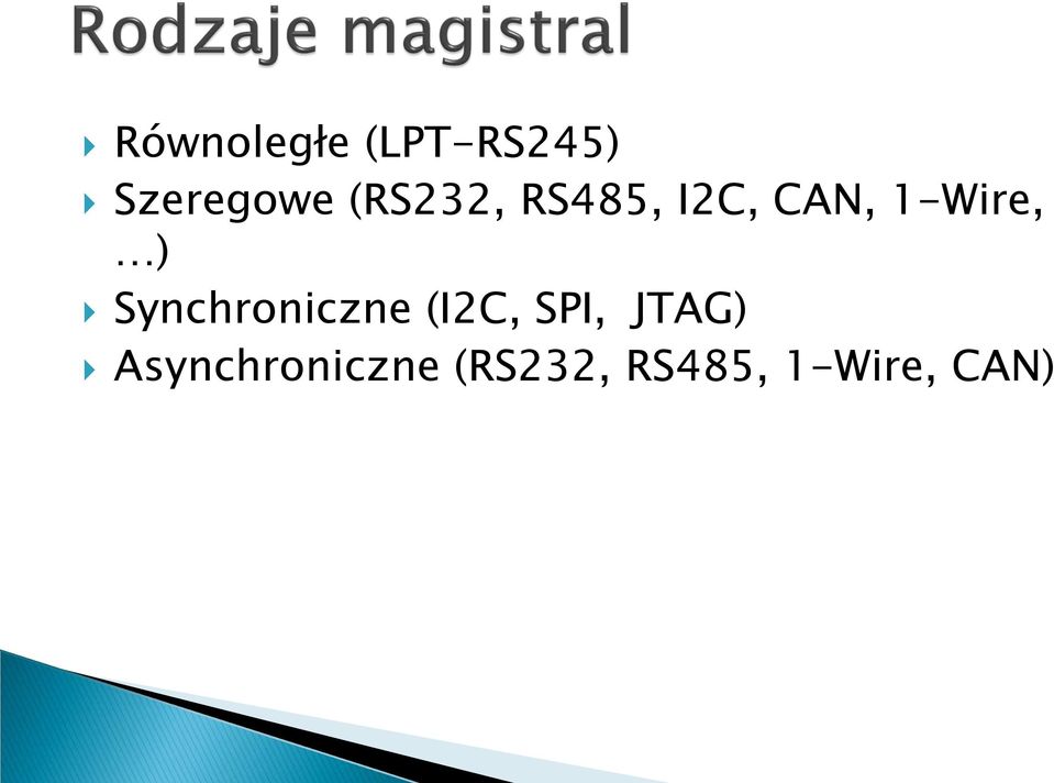 Synchroniczne (I2C, SPI, JTAG)