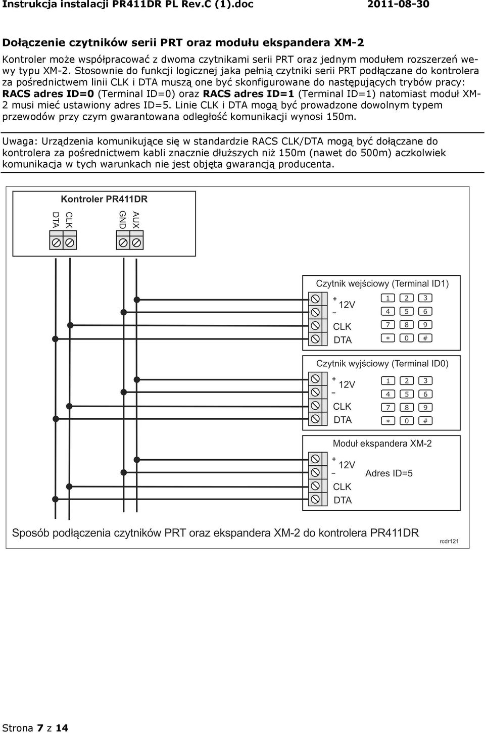 (Terminal ID=0) oraz RACS adres ID=1 (Terminal ID=1) natomiast moduł XM- 2 musi mieć ustawiony adres ID=5.