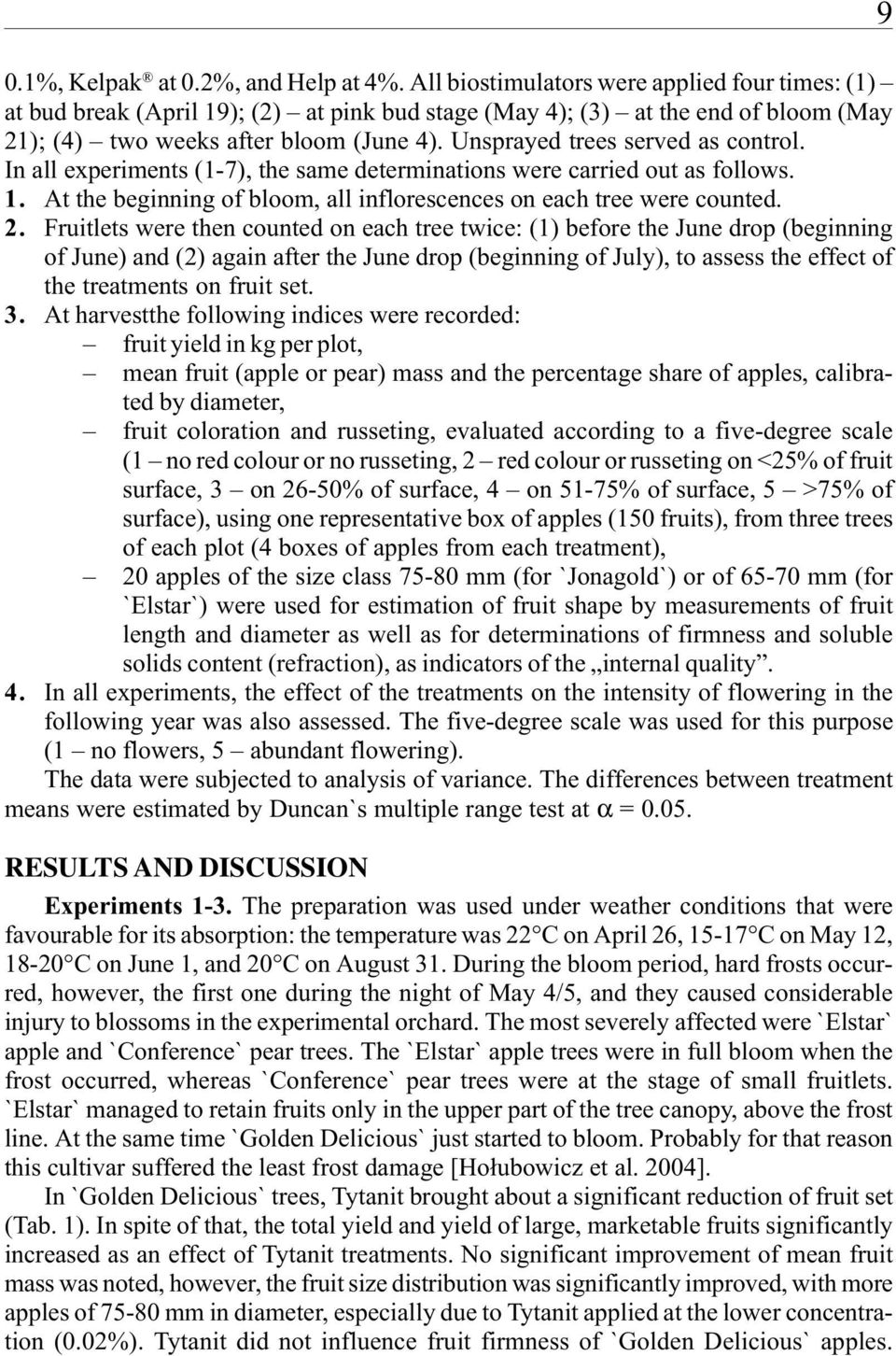 Fruitlets were then counted on ech tree twice: (1) before the June drop (beginning of June) nd (2) gin fter the June drop (beginning of July), to ssess the effect of the tretments on fruit set. 3.
