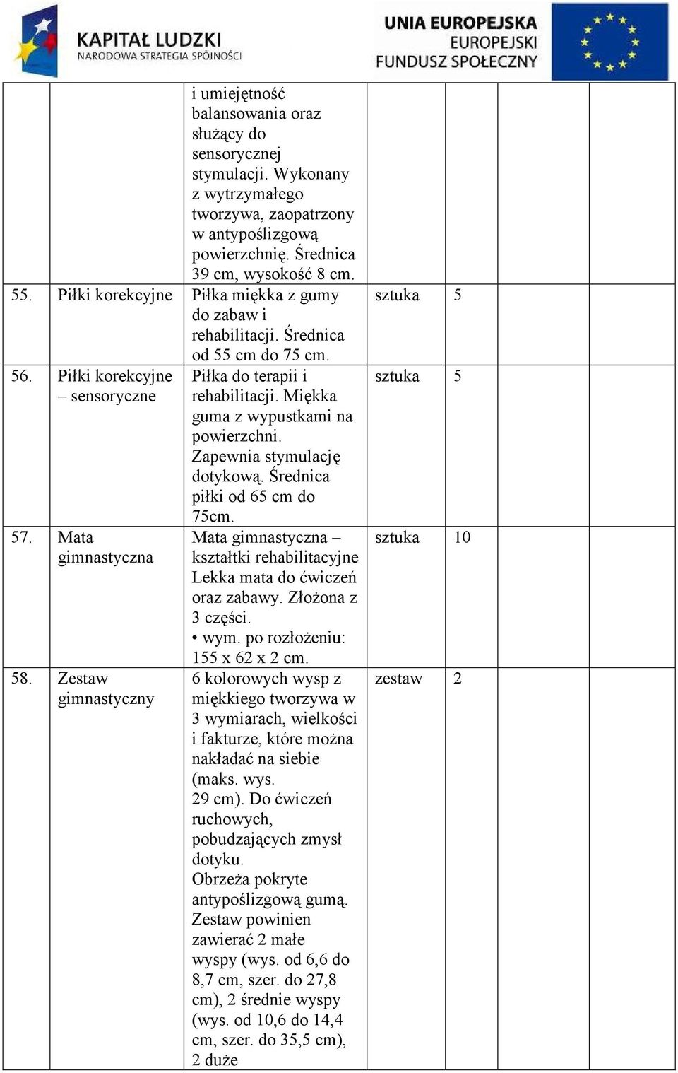 Zestaw gimnastyczny Piłka do terapii i rehabilitacji. Miękka guma z wypustkami na powierzchni. Zapewnia stymulację dotykową. Średnica piłki od 65 cm do 75cm.