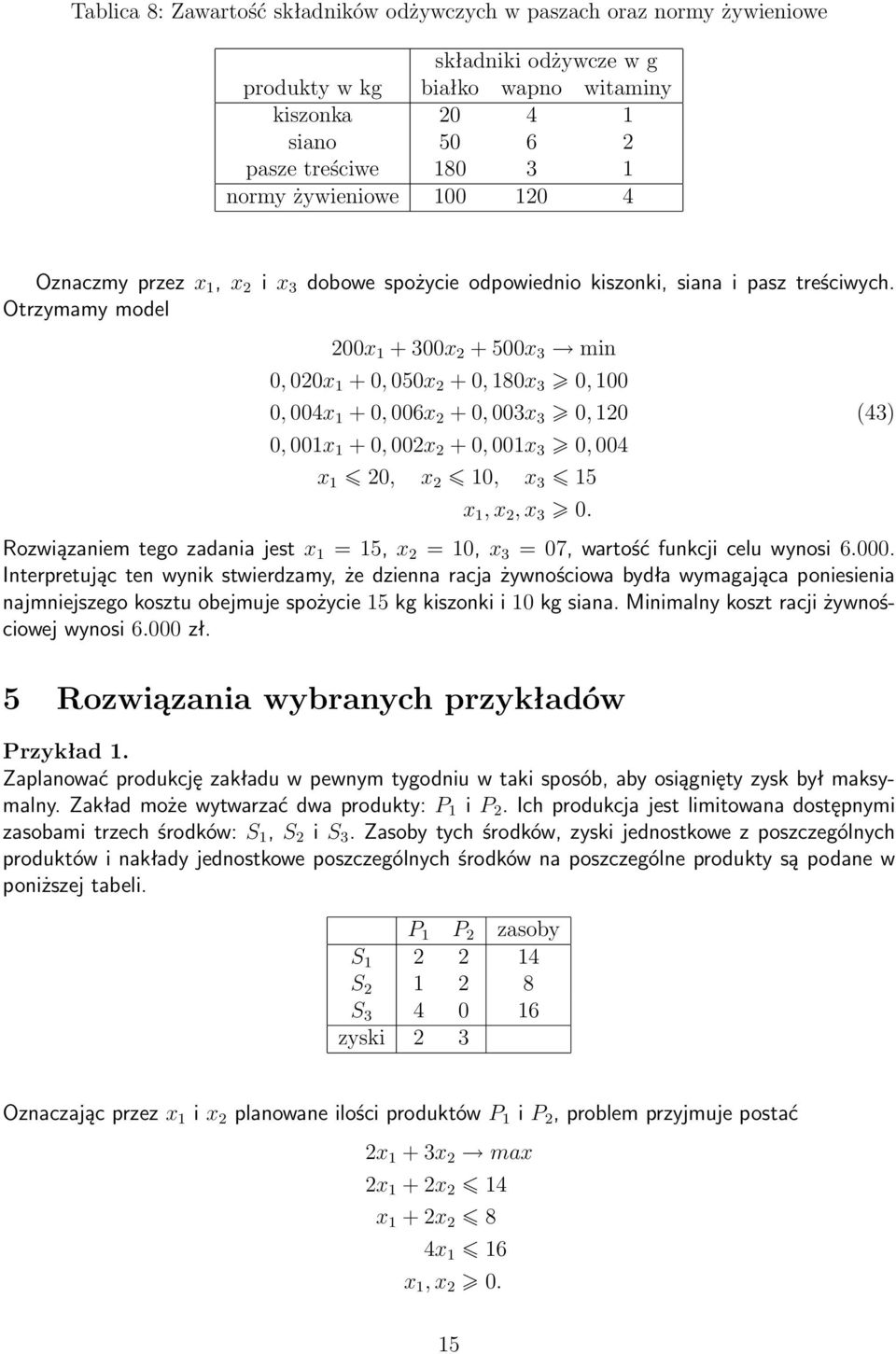 Otrzymamy model 200x 1 + 300x 2 + 500x 3 min 0, 020x 1 + 0, 050x 2 + 0, 180x 3 0, 100 0, 004x 1 + 0, 006x 2 + 0, 003x 3 0, 120 (43) 0, 001x 1 + 0, 002x 2 + 0, 001x 3 0, 004 x 1 20, x 2 10, x 3 15 x