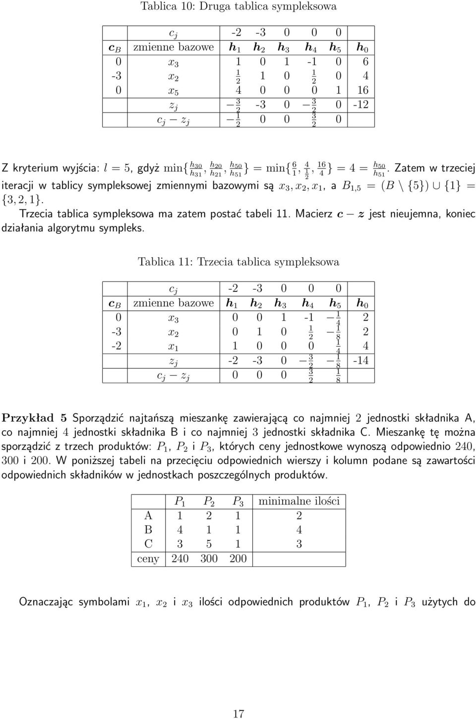 Zatem w trzeciej h 51 } = min{ 6, 4 1 1 2 iteracji w tablicy sympleksowej zmiennymi bazowymi są x 3, x 2, x 1, a B 1,5 = (B \ {5}) {1} = {3, 2, 1}.