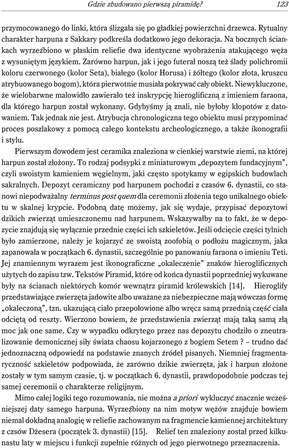 Zarówno harpun, jak i jego futerał noszą też ślady polichromii koloru czerwonego (kolor Seta), białego (kolor Horusa) i żółtego (kolor złota, kruszcu atrybuowanego bogom), która pierwotnie musiała