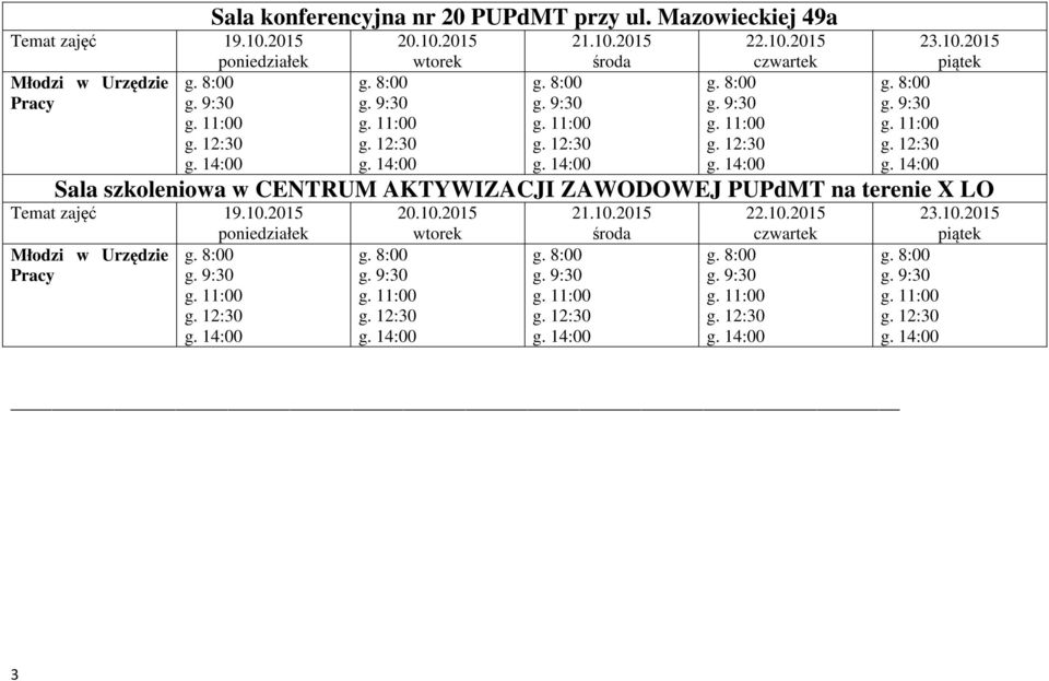 Mazowieckiej 49a wtorek 21.10.