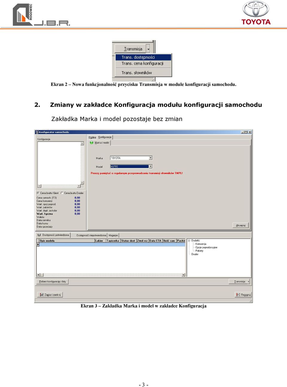 Zmiany w zakładce Konfiguracja modułu konfiguracji samochodu