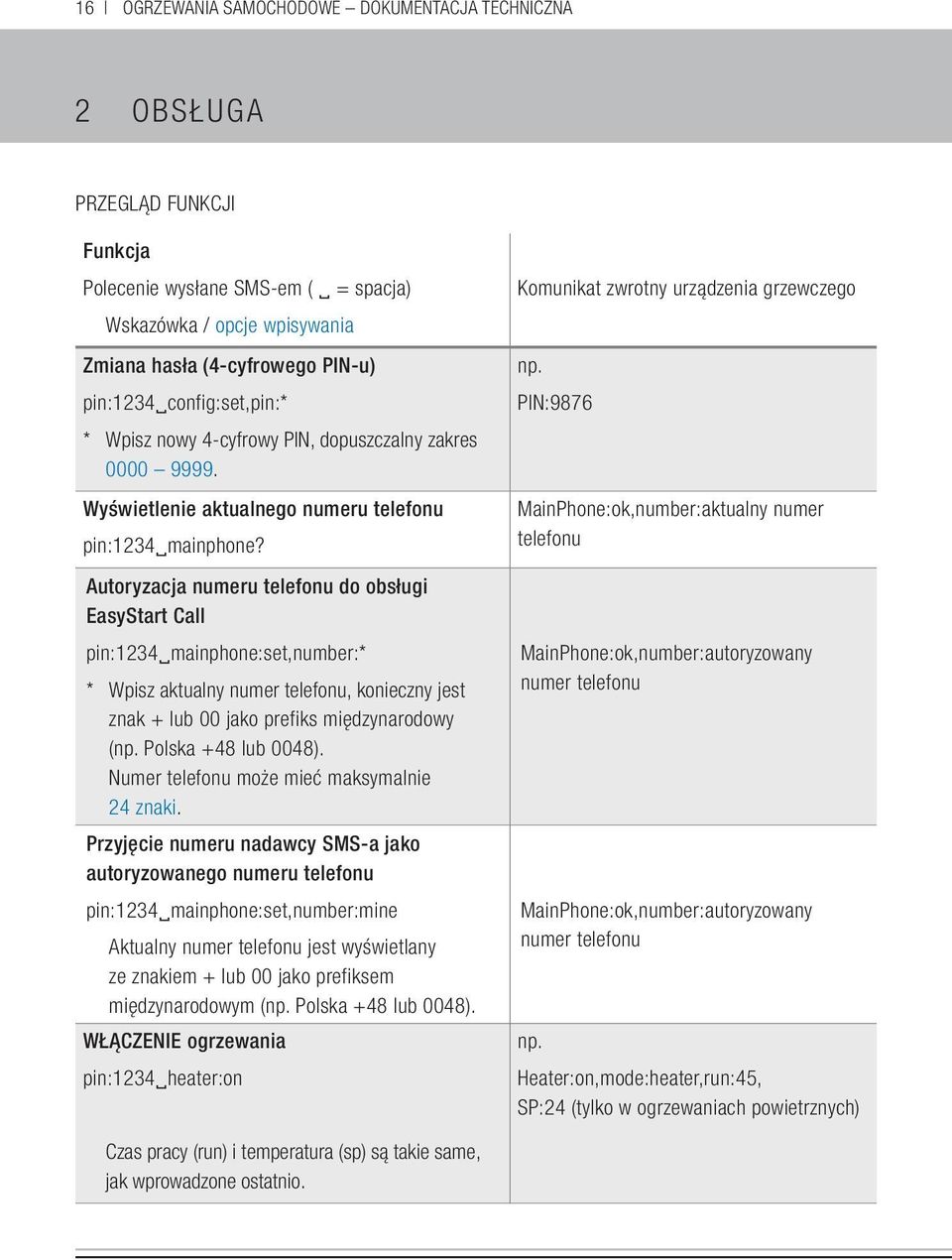Autoryzacja numeru telefonu do obsługi EasyStart Call pin:1234 mainphone:set,number:* * Wpisz aktualny numer telefonu, konieczny jest znak + lub 00 jako prefiks międzynarodowy (np.