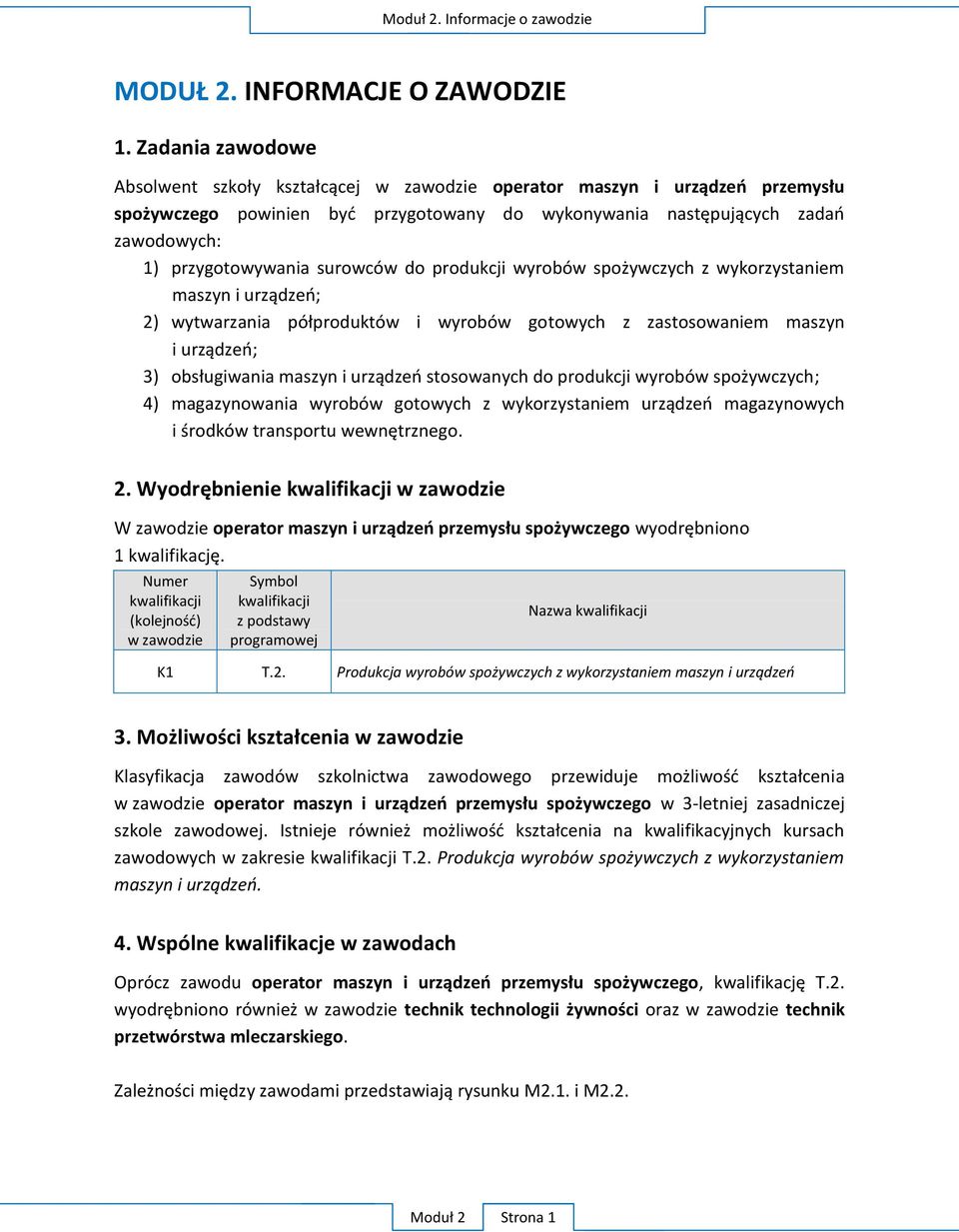 surowców do produkcji wyrobów spożywczych z wykorzystaniem maszyn i urządzeń; 2) wytwarzania półproduktów i wyrobów gotowych z zastosowaniem maszyn i urządzeń; 3) obsługiwania maszyn i urządzeń