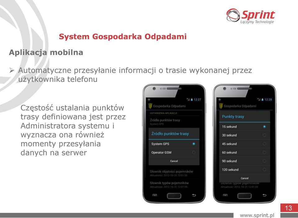 telefonu Częstość ustalania punktów trasy definiowana jest przez