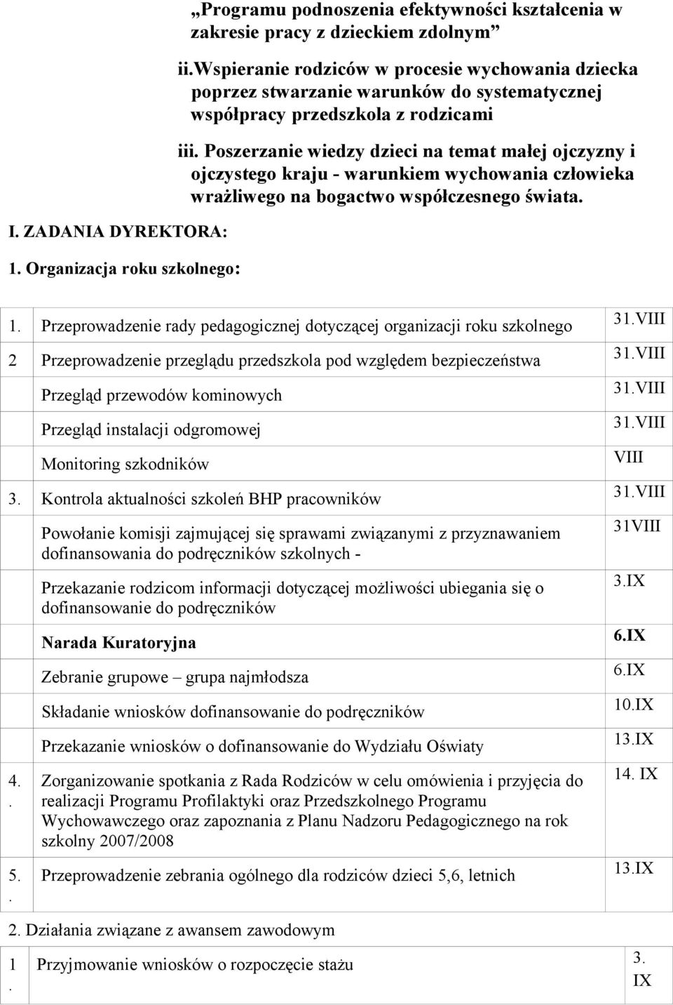 bogactwo współczesnego świata 1 Przeprowadzenie rady pedagogicznej dotyczącej organizacji roku szkolnego 2 Przeprowadzenie przeglądu przedszkola pod względem bezpieczeństwa Przegląd przewodów