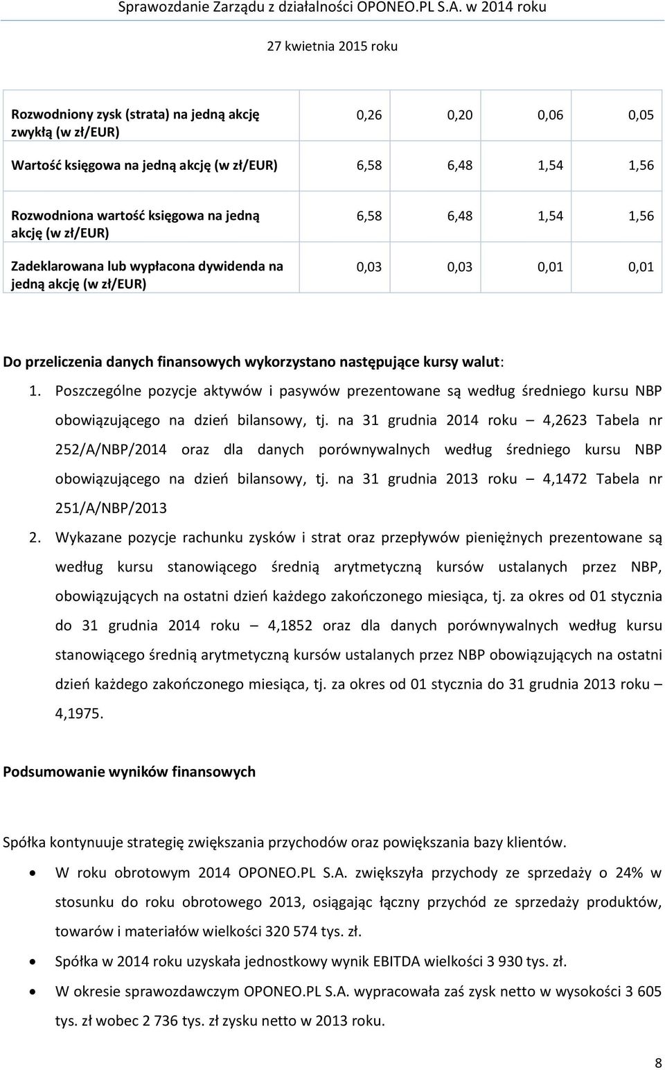 Poszczególne pozycje aktywów i pasywów prezentowane są według średniego kursu NBP obowiązującego na dzień bilansowy, tj.