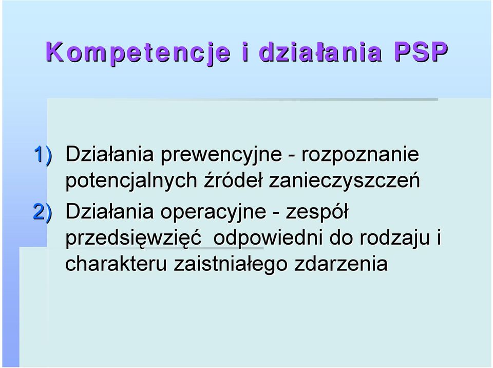 zanieczyszczeń 2) Działania ania operacyjne - zespół
