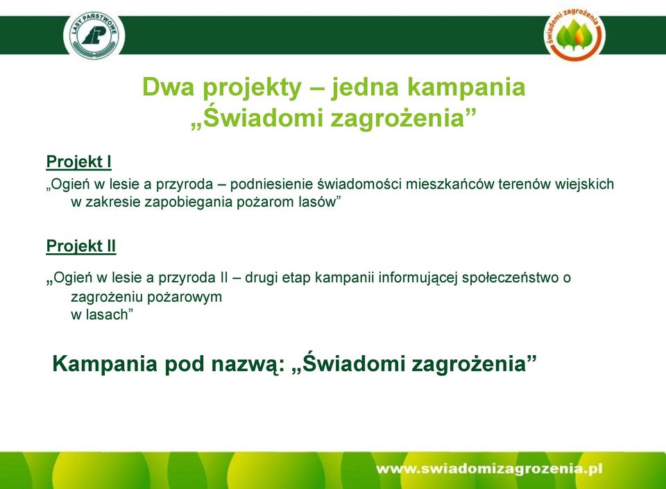 pożarom lasów Projekt II Ogień w lesie a przyroda II drugi etap kampanii