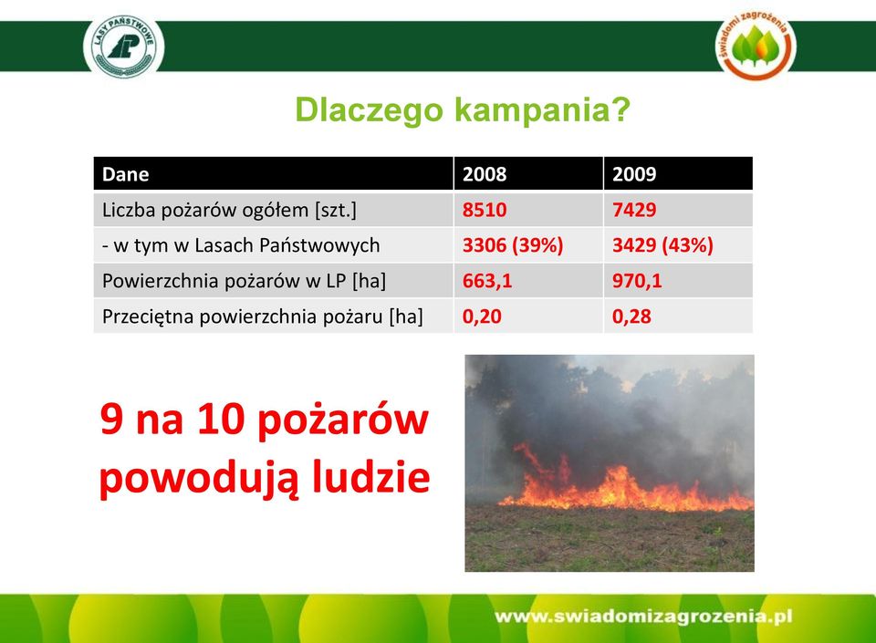 (43%) Powierzchnia pożarów w LP [ha] 663,1 970,1 Przeciętna