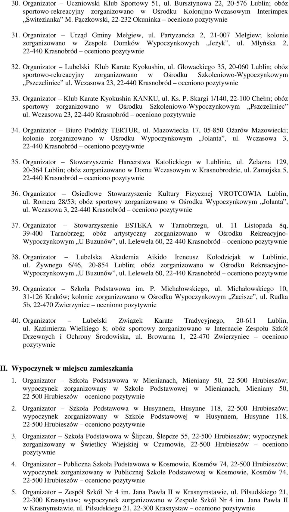 Młyńska 2, 22-440 Krasnobród oceniono 32. Organizator Lubelski Klub Karate Kyokushin, ul.