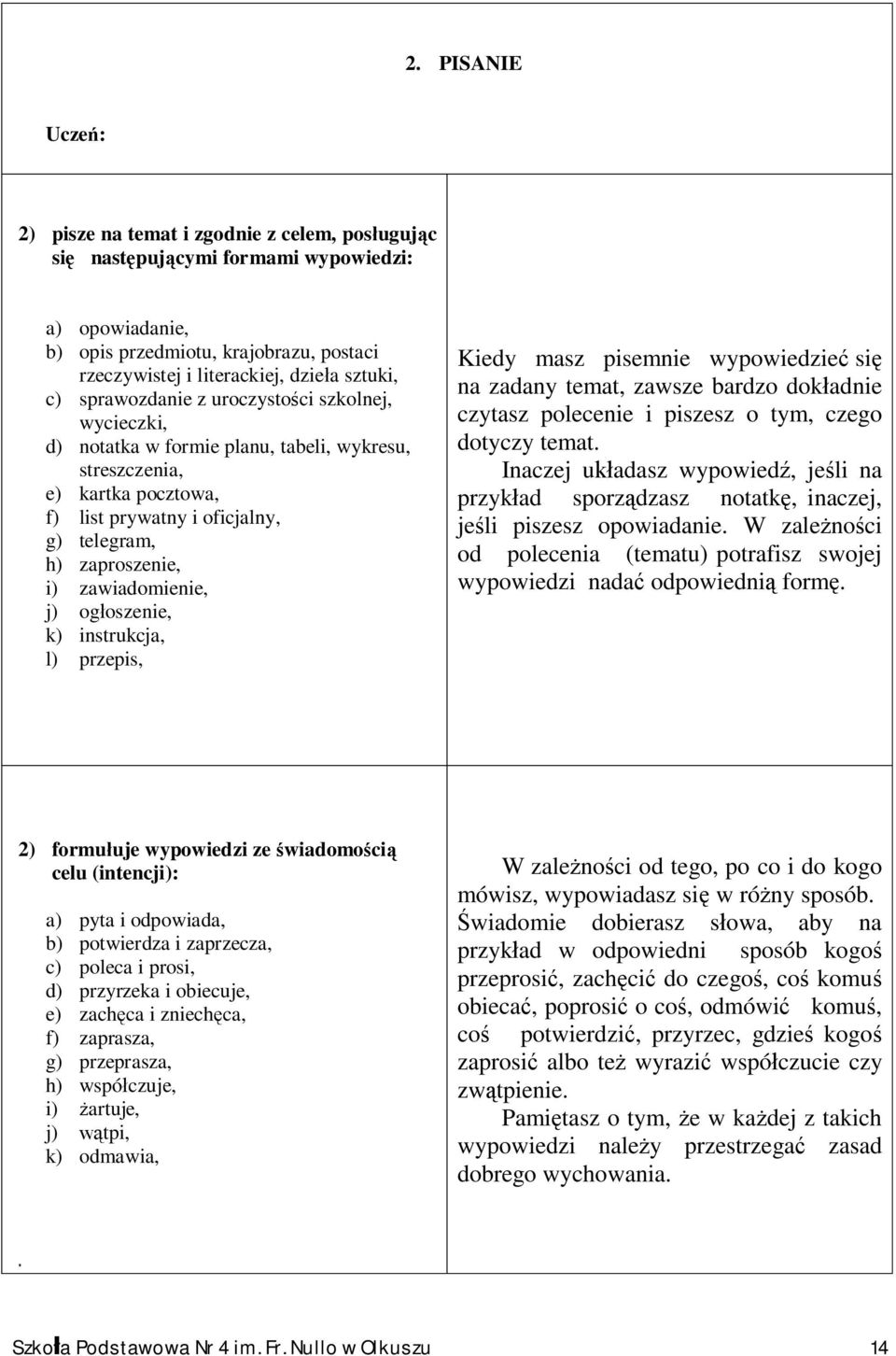 zawiadomienie, j) ogłoszenie, k) instrukcja, l) przepis, Kiedy masz pisemnie wypowiedzieć się na zadany temat, zawsze bardzo dokładnie czytasz polecenie i piszesz o tym, czego dotyczy temat.