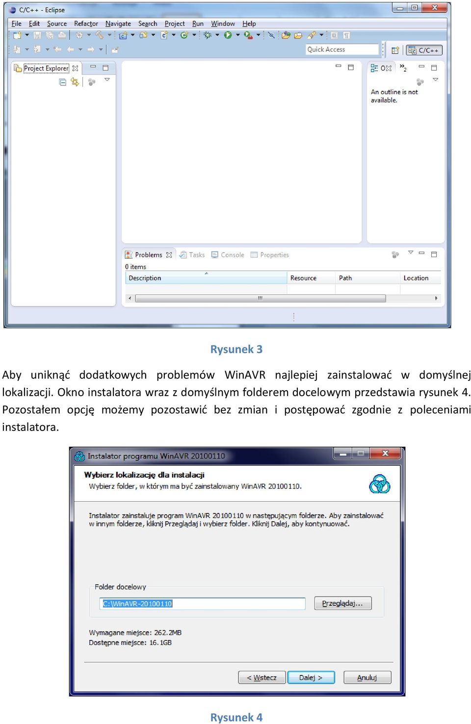 Okno instalatora wraz z domyślnym folderem docelowym przedstawia