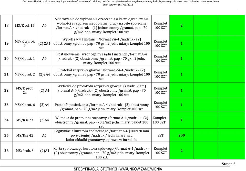 A4 Postanowienie (wzór ogólny) sądu I instancji /format A-4 /nadruk - (2) obustronny /gramat. pap - 70 g/m2 jedn. miary: komplet 00 szt. 2 MS/K prot.