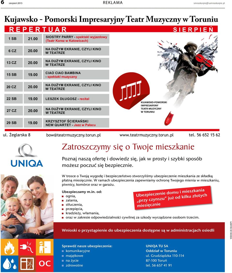 00 NA DUŻYM EKRANIE, CZYLI KINO W TEATRZE 15 SB 19.00 CIAO CIAO BAMBINA - spektakl muzyczny 20 CZ 20.00 NA DUŻYM EKRANIE, CZYLI KINO W TEATRZE 22 SB 19.