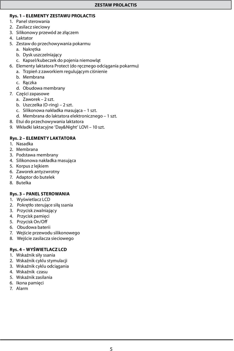 Obudowa membrany 7. Części zapasowe a. Zaworek 2 szt. b. Uszczelka (O-ring) 2 szt. c. Silikonowa nakładka masująca 1 szt. d. Membrana do laktatora elektronicznego 1 szt. 8.