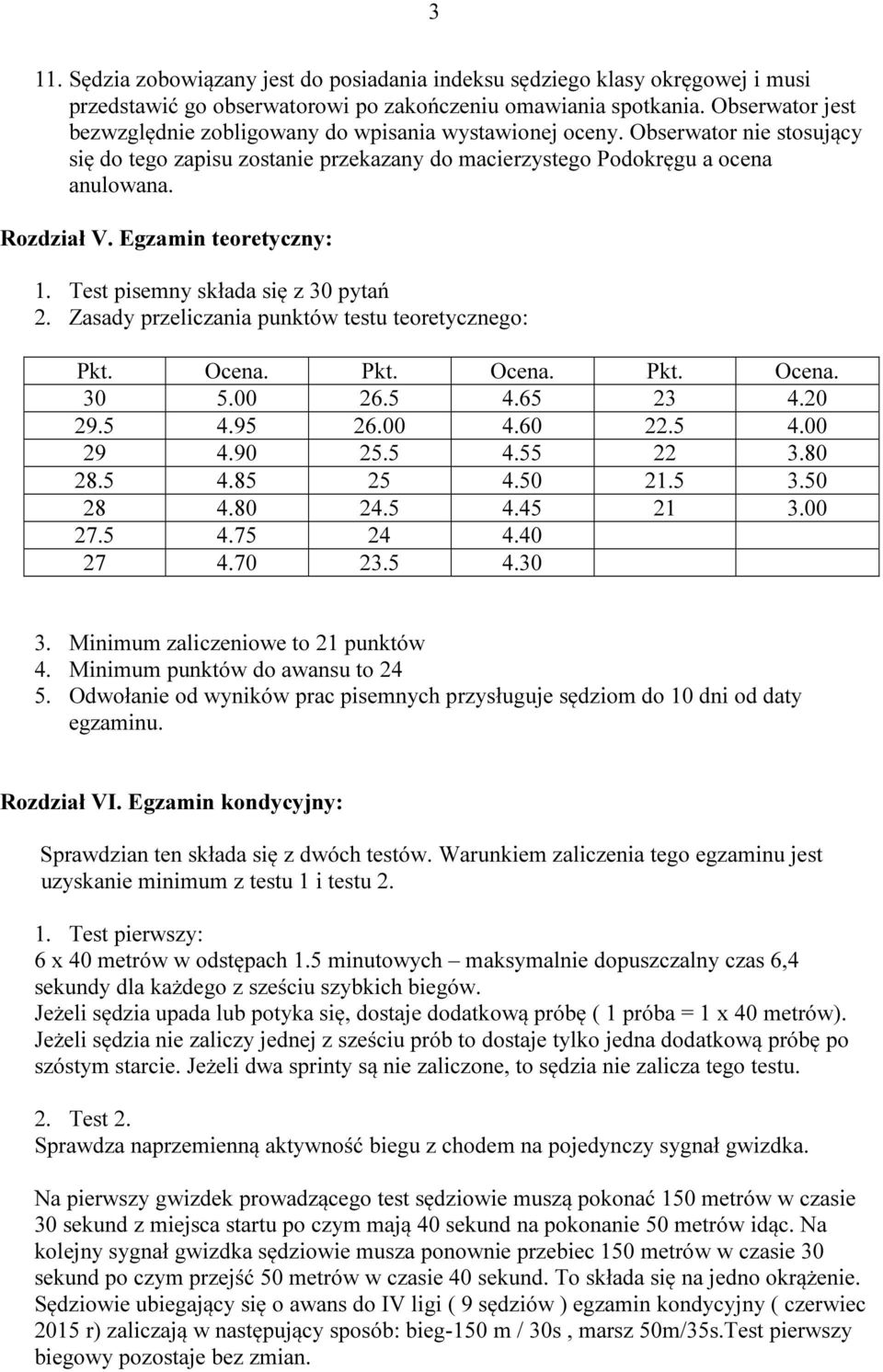 Egzamin teoretyczny: 1. Test pisemny składa się z 30 pytań 2. Zasady przeliczania punktów testu teoretycznego: Pkt. Ocena. Pkt. Ocena. Pkt. Ocena. 30 5.00 26.5 4.65 23 4.20 29.5 4.95 26.00 4.60 22.