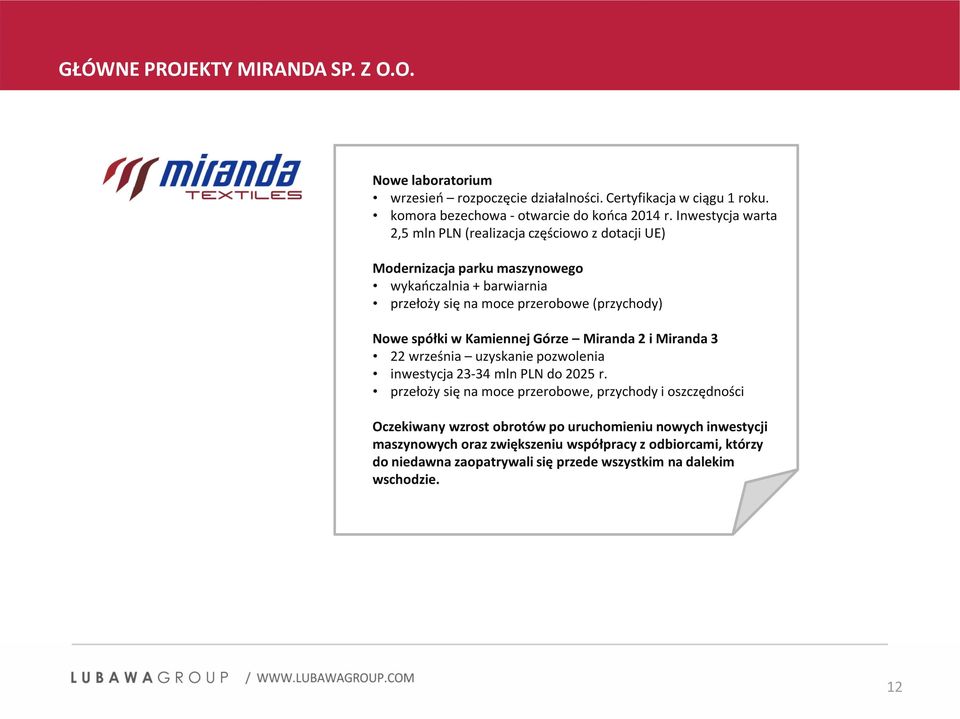 spółki w Kamiennej Górze Miranda 2 i Miranda 3 22 września uzyskanie pozwolenia inwestycja 23-34 mln PLN do 225 r.