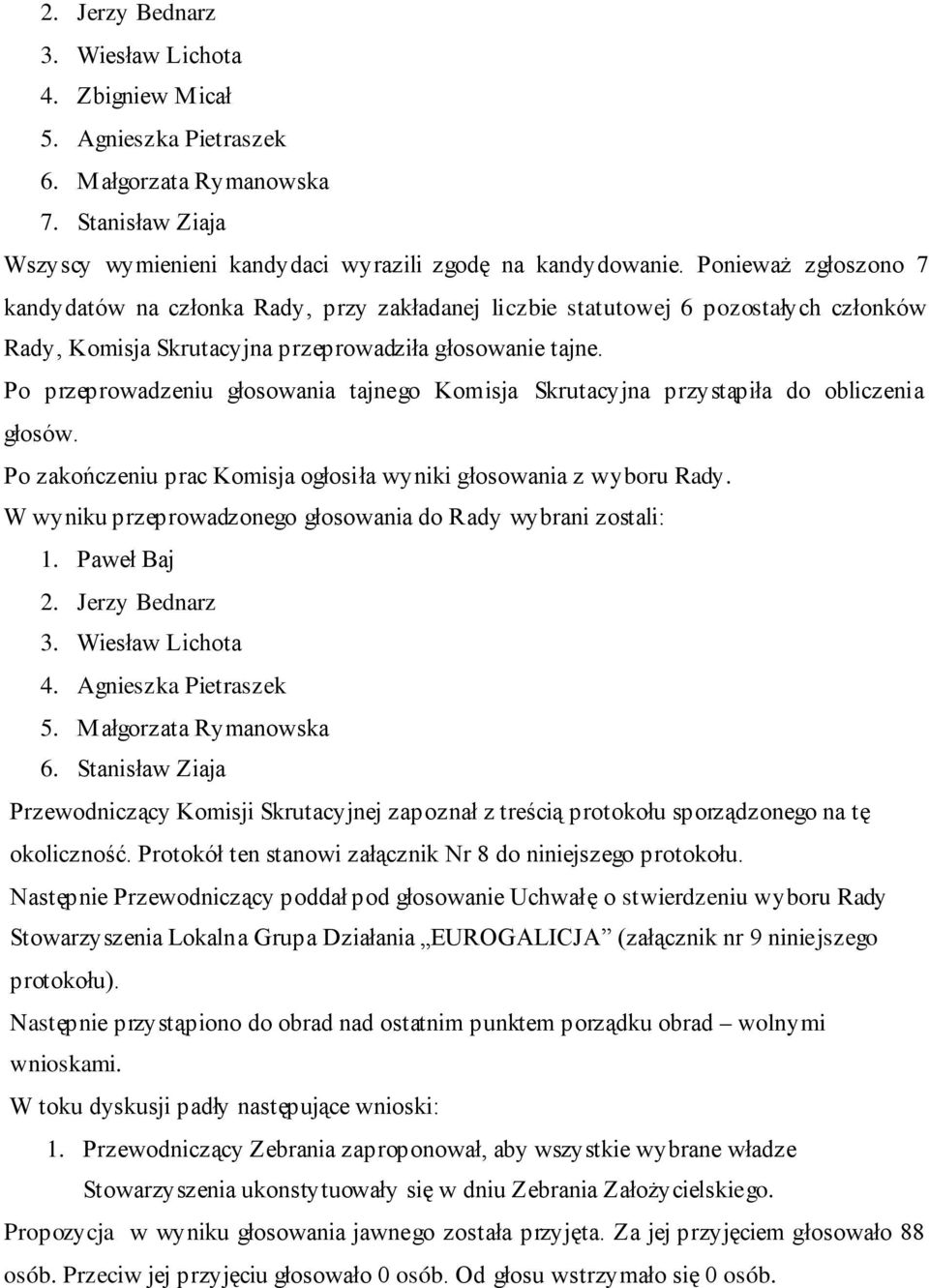 Po przeprowadzeniu głosowania tajnego Komisja Skrutacyjna przystąpiła do obliczenia głosów. Po zakończeniu prac Komisja ogłosiła wyniki głosowania z wyboru Rady.